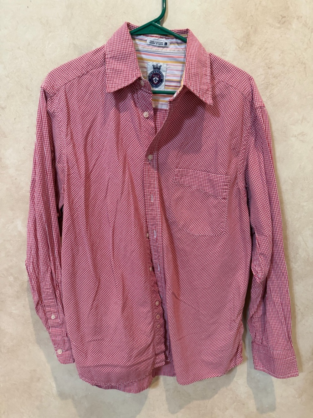 Southbridge Men's Red Micro-Check Long-Sleeve Button-Down Shirt 100% cotton Larg